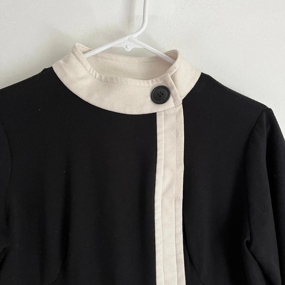 Vintage 80s-does-60s Mod Mini Dress - Black with White Details, Size 6 - Picture 3 of 9